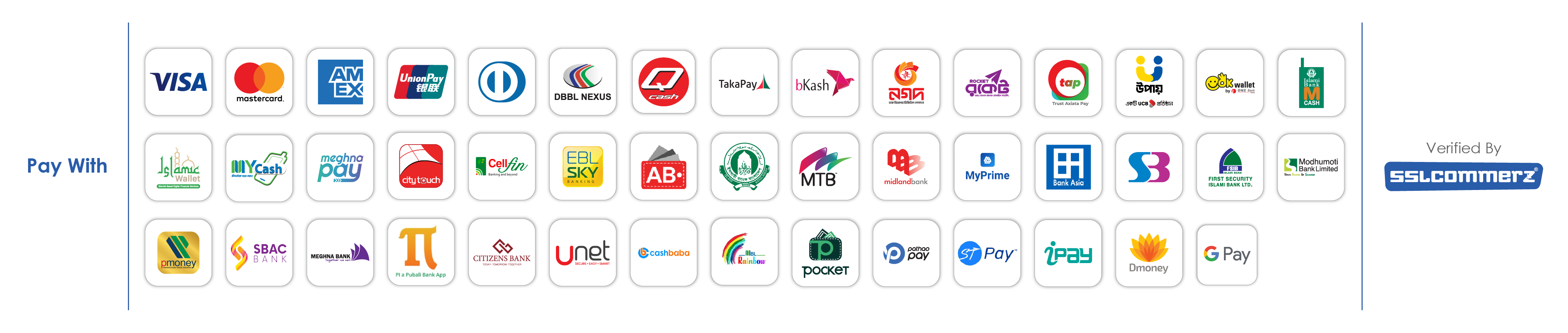 Payment methods accepted by Radanan through SSLCommerz