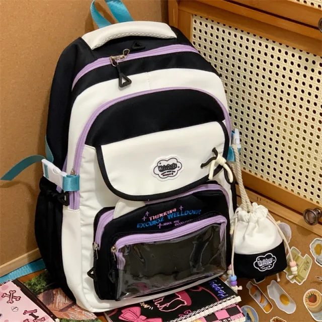 New Contrasting Color Schoolbags for Girls with Good Looks, College Style, Sweet Girls' Pain Bags, Two-Piece Backpacks for Primary and Secondary School Students