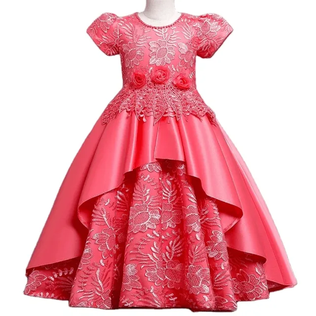 Super popular short sleeved girls' dress, children's lace embroidered dress, girls' party princess dress