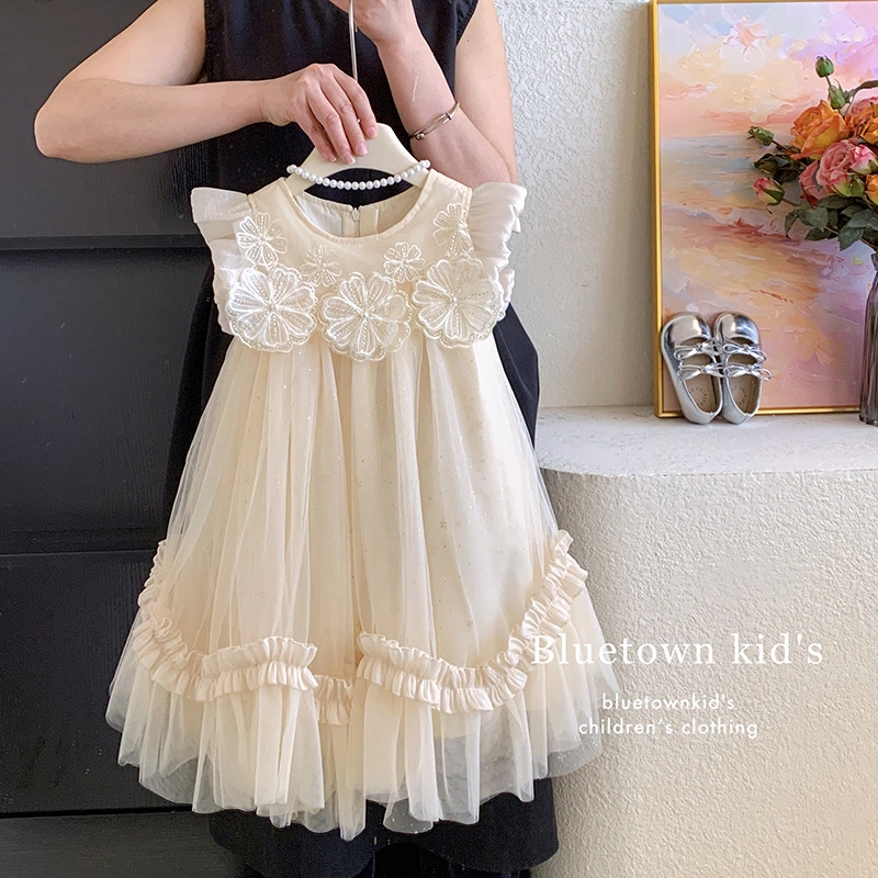 2026 Summer Fashion Girls' Stylish Flutter Sleeve 3D Floral Tulle Puffy Dress Baby Korean Style Birthday Princess Dress Trendy — product photo 4 — shop Bangladesh | RADANAN