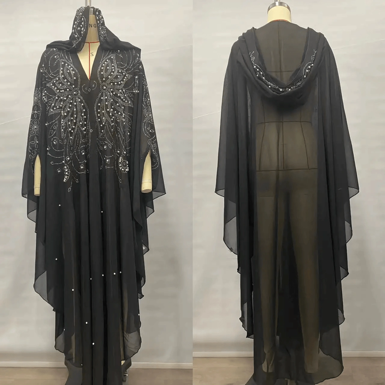Elegant Rhinestone Bat Sleeve Muslim Abaya Dress – Anti Static Polyester Maxi Dress for Women — product photo 3 — shop Bangladesh | RADANAN