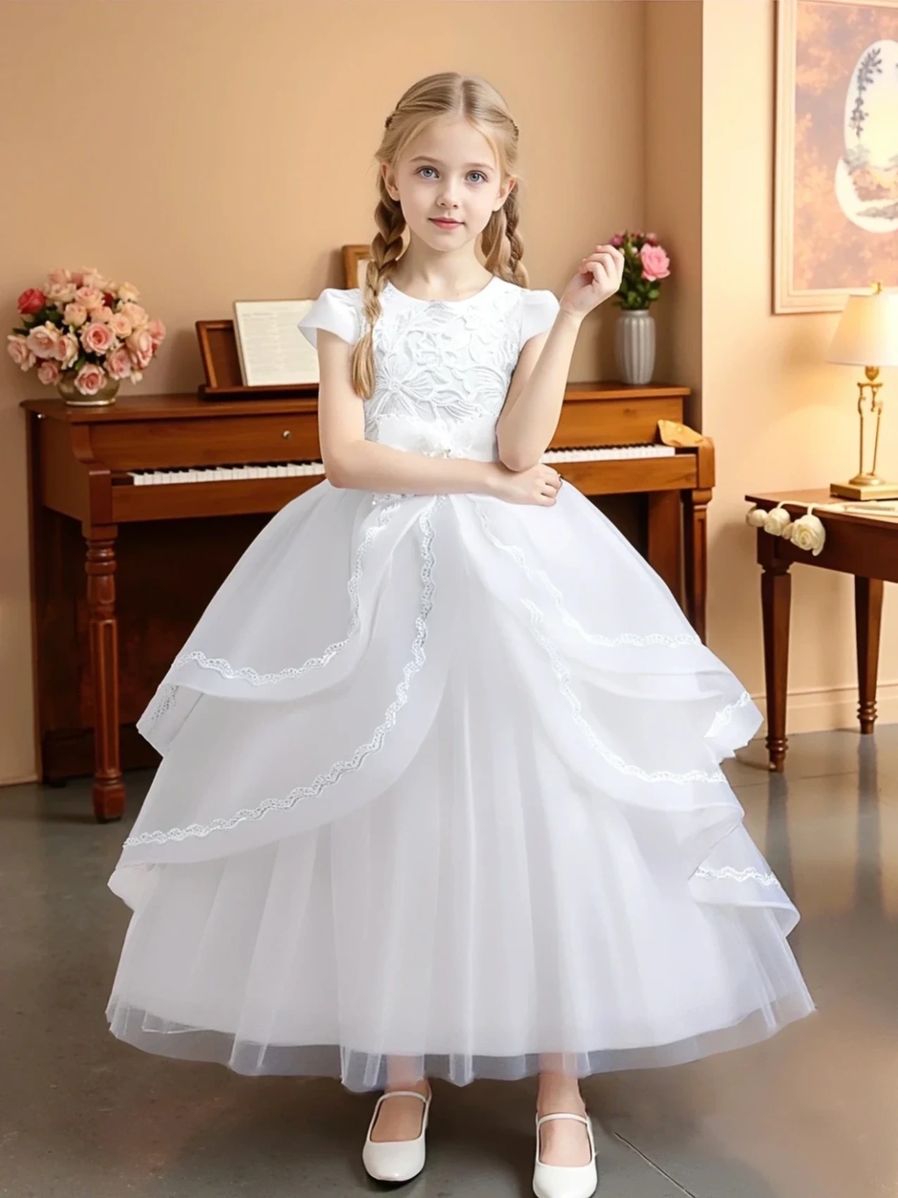 Girls' Princess Dress, Asymmetrical Long Mesh Dress, Medium and Large Children's Piano Performance Dress — product photo 3 — shop Bangladesh | RADANAN