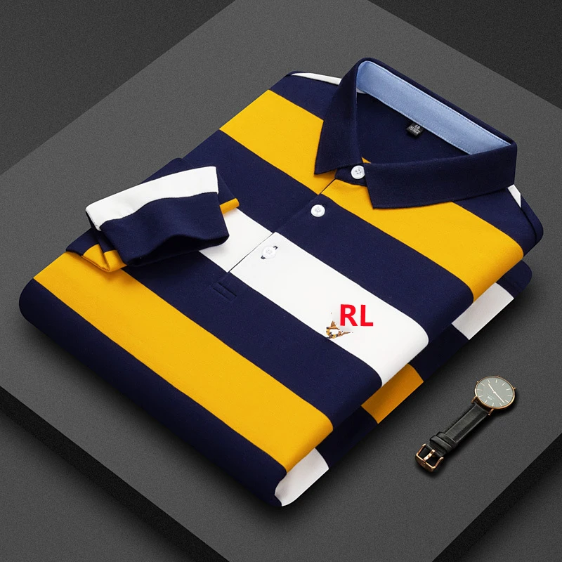 Men’s Striped Long Sleeve Polo Shirt – 100% Cotton — product photo 6 — shop Bangladesh | RADANAN