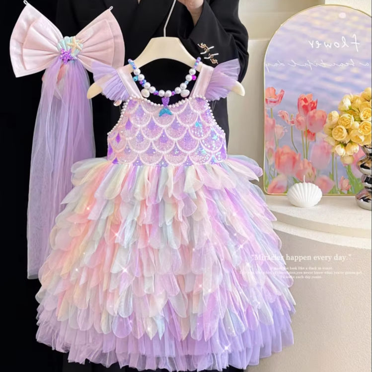 Princess Dress with Suspender Elegant Birthday Gift for Little Girls Colorful Picture Design — product photo 2 — shop Bangladesh | RADANAN