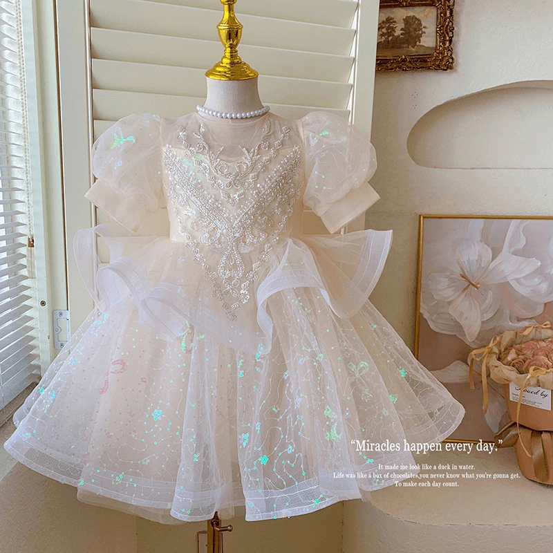 Girls' Piano Performance Dress, Classy Birthday Princess Dress, Fluffy Gauze Puff Sleeves, Small Host Kidsren's Performance Clothing — product photo 5 — shop Bangladesh | RADANAN