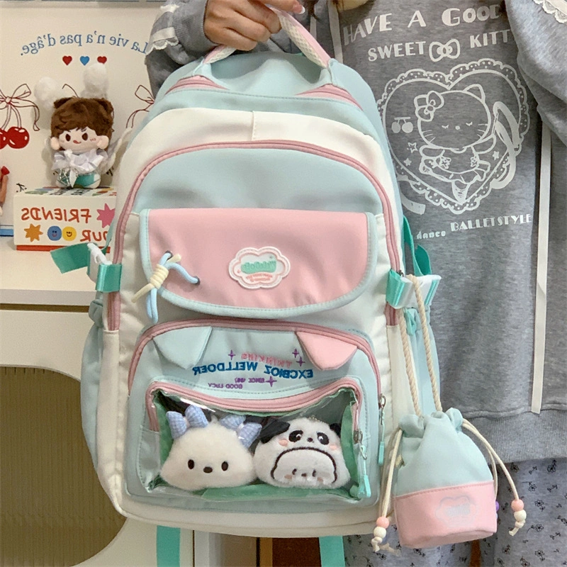 New Contrasting Color Schoolbags for Girls with Good Looks, College Style, Sweet Girls' Pain Bags, Two-Piece Backpacks for Primary and Secondary School Students — product photo 10 — shop Bangladesh | RADANAN